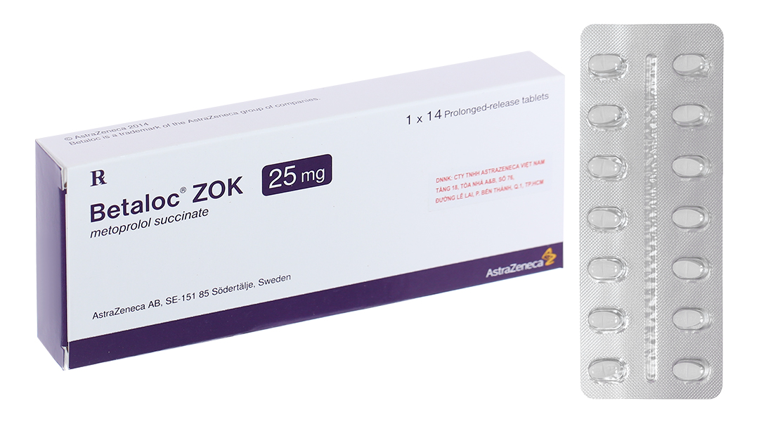 Betaloc ZOK 25mg trị tăng huyết áp, đau thắt ngực (1 vỉ x 14 viên)