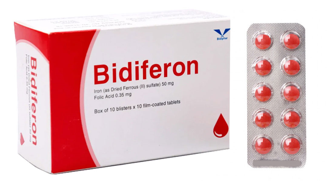 Bidiferon bổ sung sắt và axit folic (10 vỉ x 10 viên)