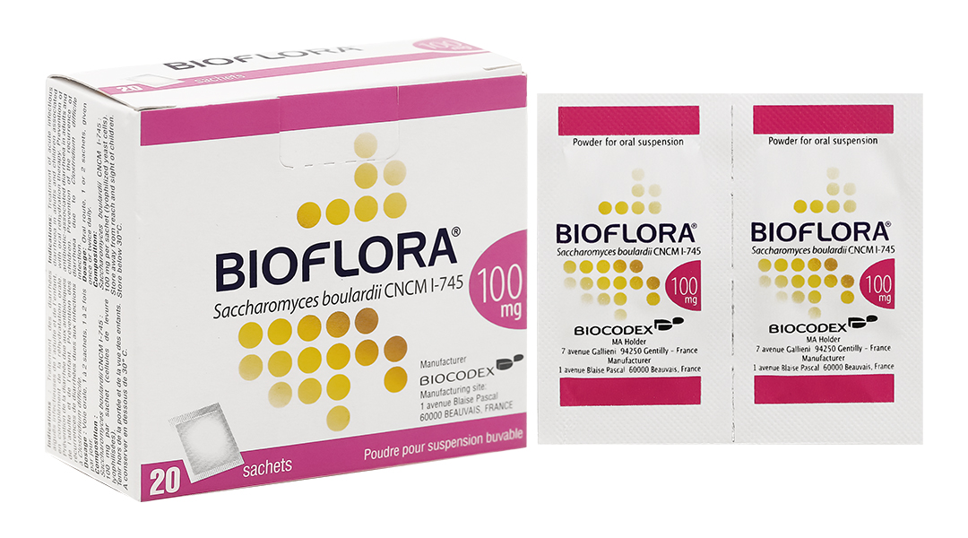 Bột pha hỗn dịch uống Bioflora 100mg trị tiêu chảy hộp 20 gói