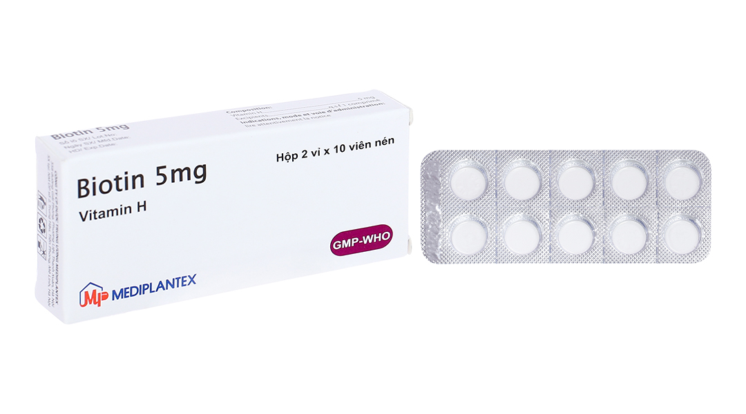 Biotin 5mg hỗ trợ trị viêm da, rụng tóc (2 vỉ x 10 viên)