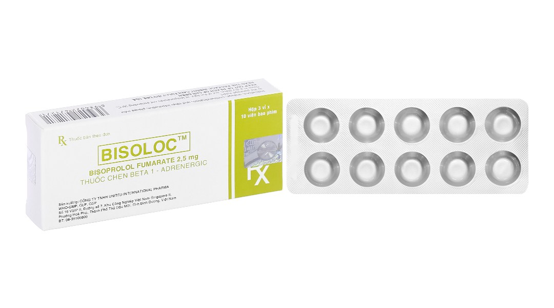 Bisoloc 2.5mg trị tăng huyết áp, suy tim (3 vỉ x 10 viên)