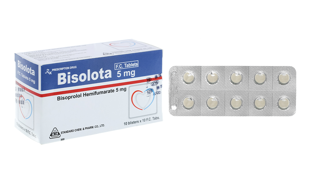 Bisolota 5mg trị tăng huyết áp, suy tim (10 vỉ x 10 viên)