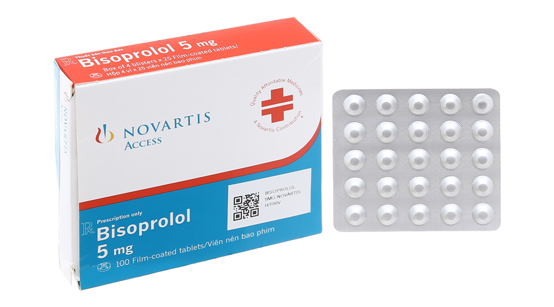 Bisoprolol Novartis Access 5mg trị tăng huyết áp, đau thắt ngực (4 vỉ x 25 viên)