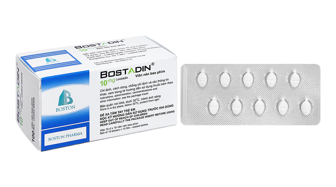 Bostadin 10mg trị viêm mũi dị ứng, mày đay (10 vỉ x 10 viên)