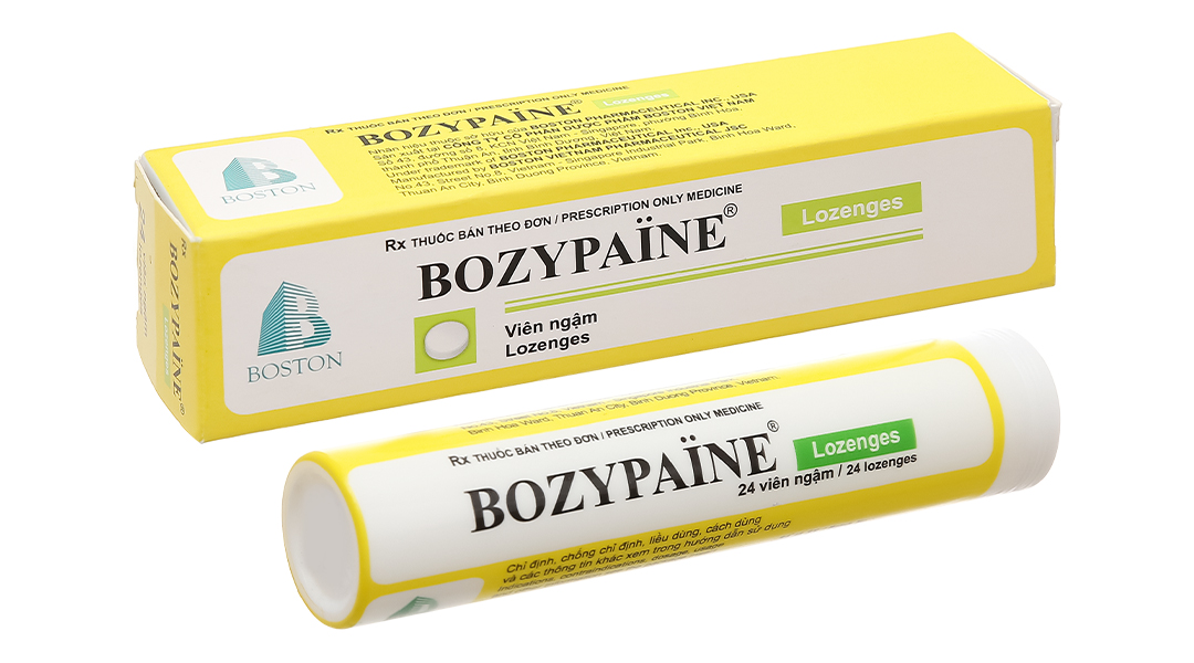 Viên ngậm Bozypaine trị viêm họng, đau họng tuýp 24 viên