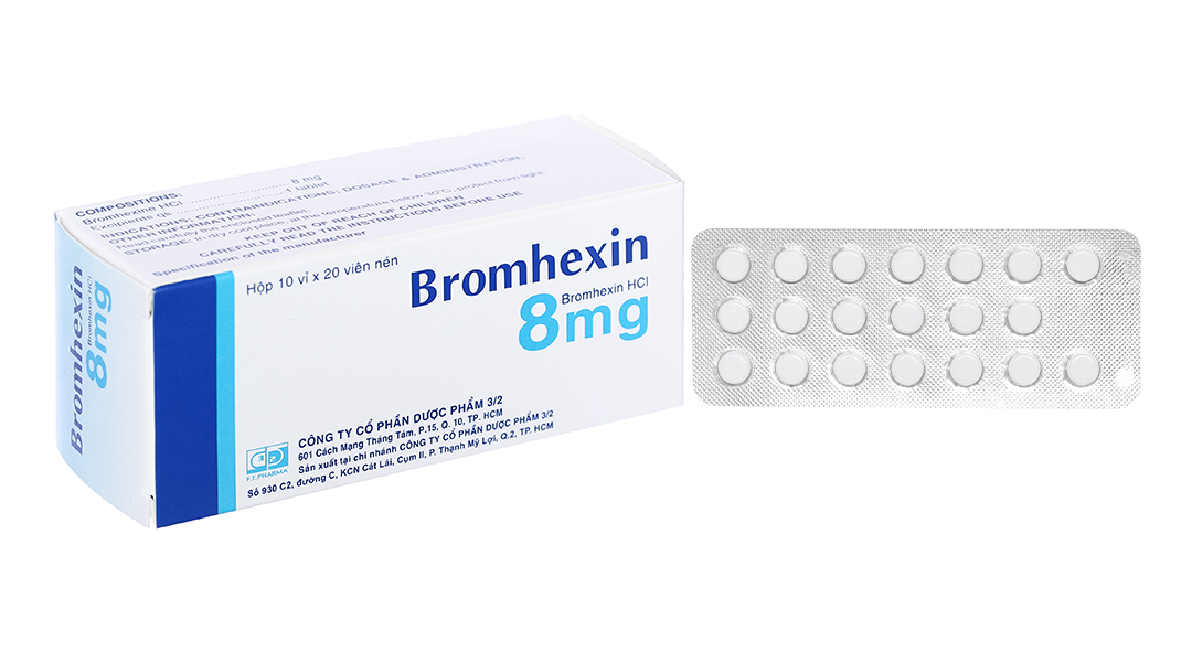 Bromhexin F.T Pharma 8mg tan đàm trong bệnh lý hô hấp (10 vỉ x 20 viên)