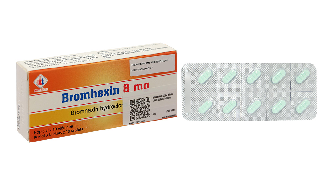 Bromhexin Domesco 8mg tan đàm trong bệnh lý hô hấp (3 vỉ x 10 viên)