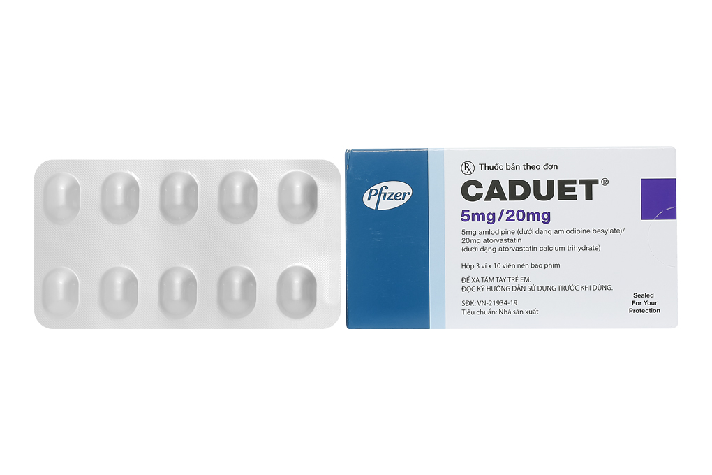 Caduet 5mg/20mg trị tăng huyết áp, rối loạn lipid máu (3 vỉ x 10 viên)