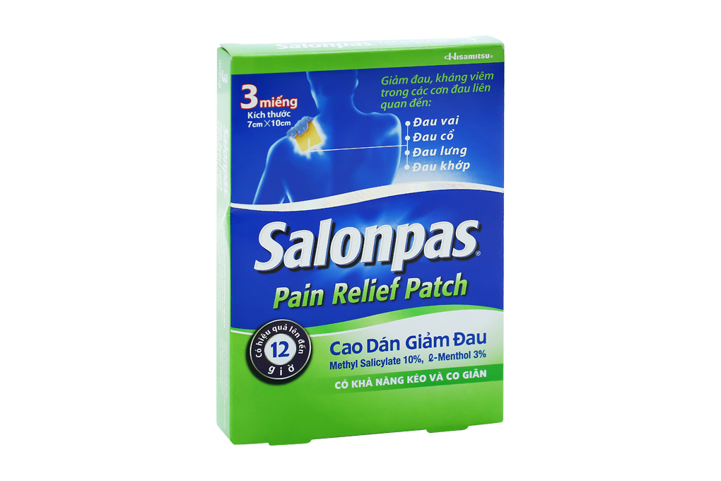 Cao dán Salonpas Pain Relief Patch giảm đau, kháng viêm hộp 3 miếng