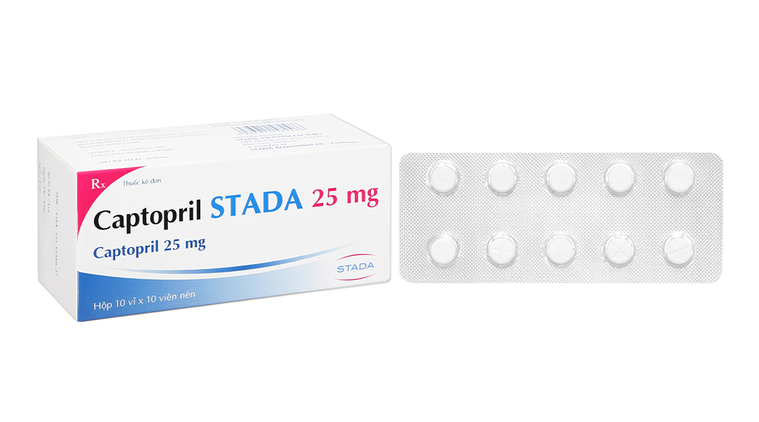 Captopril Stada 25mg Cap trị cao huyết áp, suy tim (10 vỉ x 10 viên)