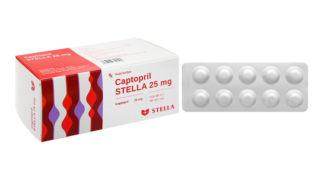 Captopril Stella 25mg trị tăng huyết áp, suy tim (10 vỉ x 10 viên)