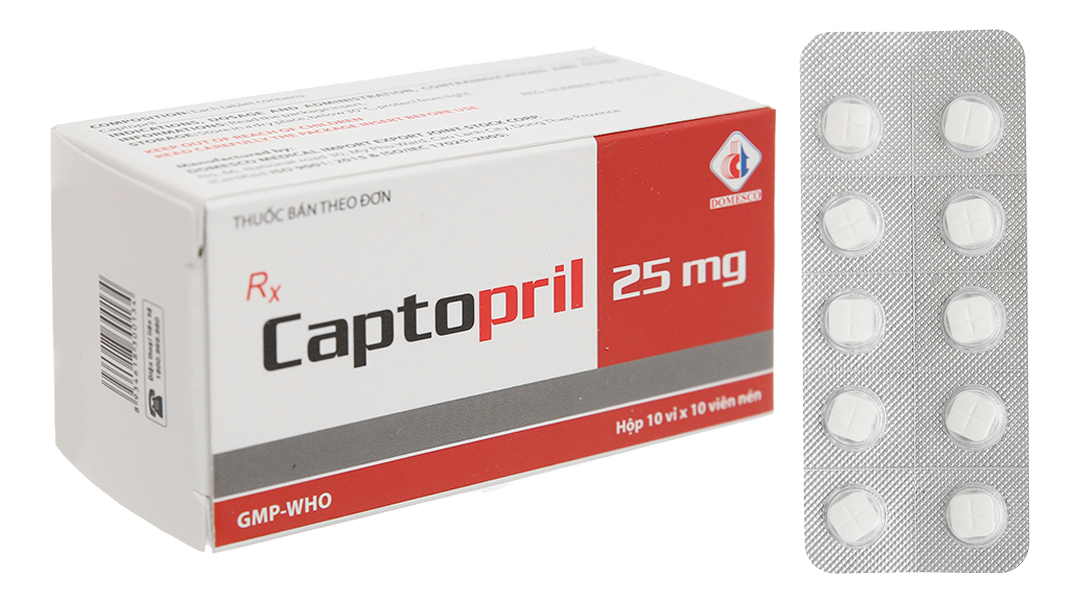 Captopril Domesco 25mg trị tăng huyết áp, suy tim (10 vỉ x 10 viên)