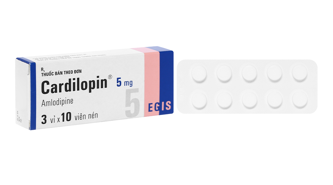 Cardilopin 5mg trị tăng huyết áp, đau thắt ngực (3 vỉ x 10 viên)