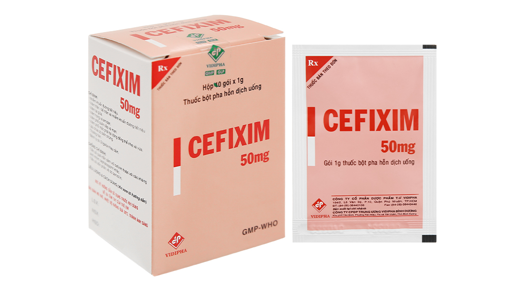 Bột pha hỗn dịch uống Cefixim Vidipha 50mg trị nhiễm khuẩn (10 gói x 1g)