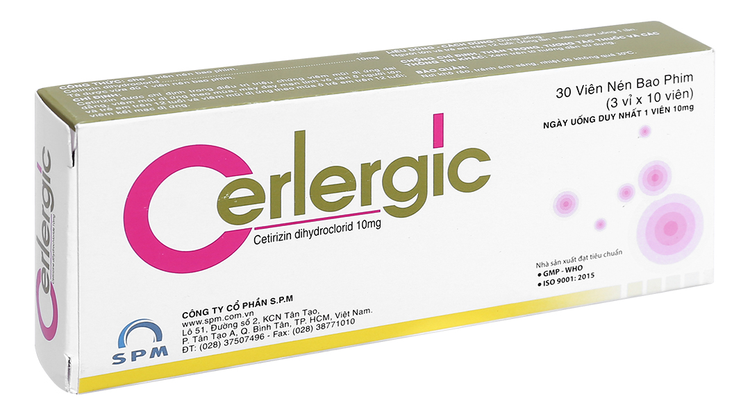 Cerlergic 10mg trị viêm mũi dị ứng, mày đay (3 vỉ x 10 viên)