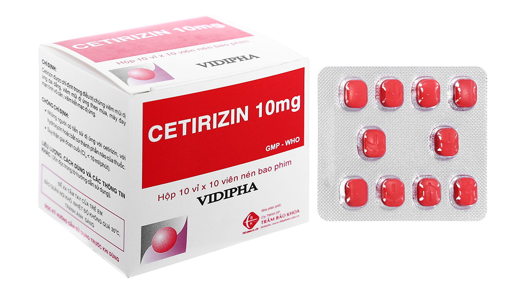 Cetirizin 10mg trị viêm mũi dị ứng, mày đay (10 vỉ x 10 viên)