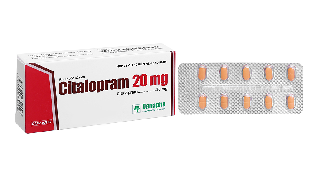 Citalopram Danapha 20mg trị trầm cảm (3 vỉ x 10 viên)