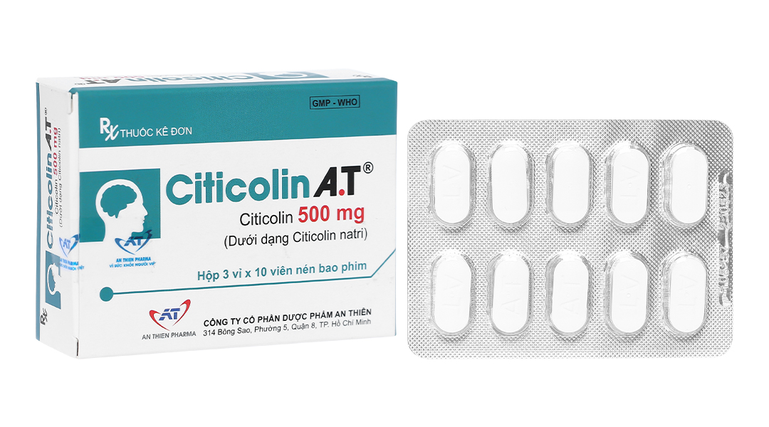 Citicolin A.T 500mg trị bệnh não cấp, Parkinson (3 vỉ x 10 viên)