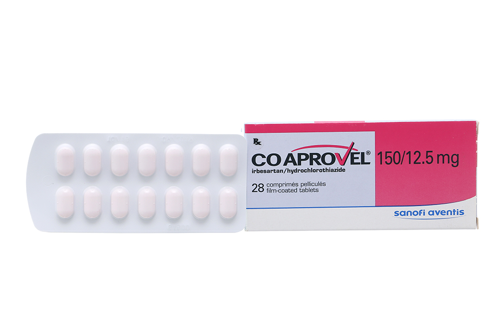 CoAprovel 150/12.5mg trị tăng huyết áp (2 vỉ x 14 viên)