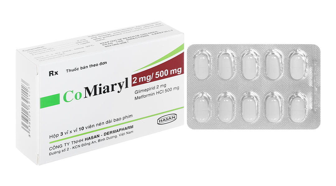 CoMiaryl 2mg/500mg trị đái tháo đường (3 vỉ x 10 viên)