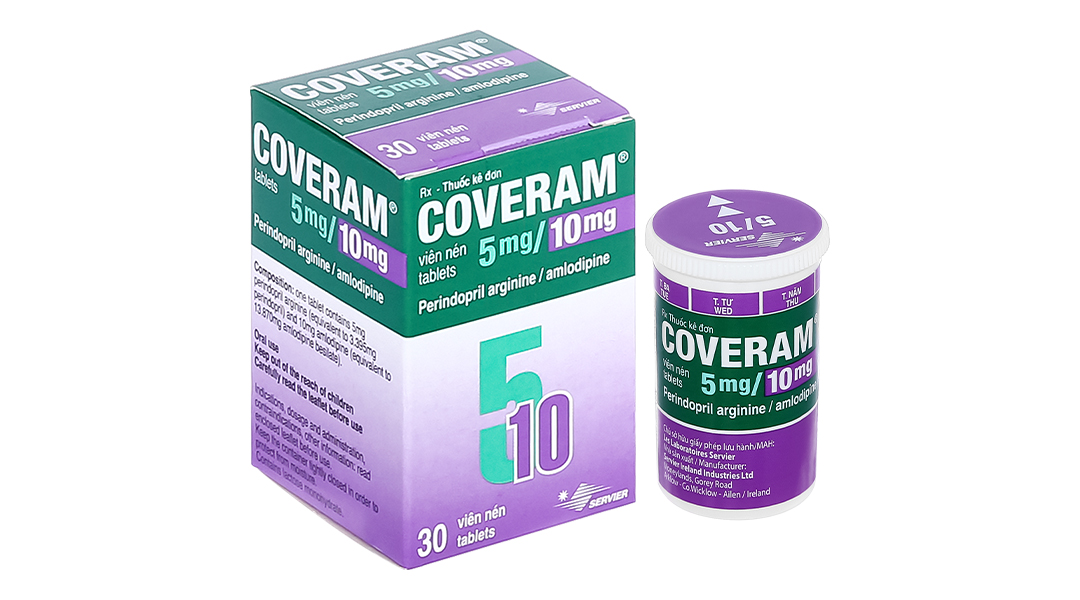 Coveram 5mg/10mg trị tăng huyết áp, mạch vành hộp 30 viên