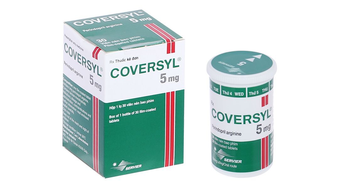 Coversyl 5mg trị tăng huyết áp, mạch vành hộp 30 viên