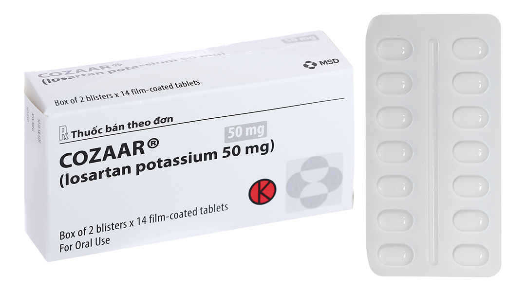 Cozaar 50mg trị tăng huyết áp, suy tim (2 vỉ x 14 viên)