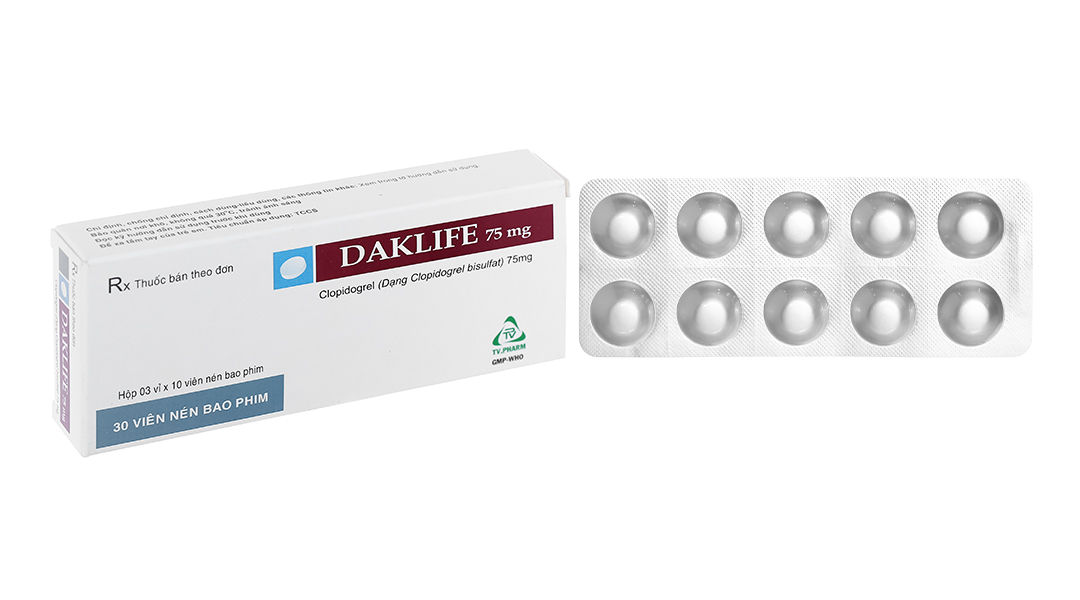 Daklife 75mg phòng và trị huyết khối (3 vỉ x 10 viên)