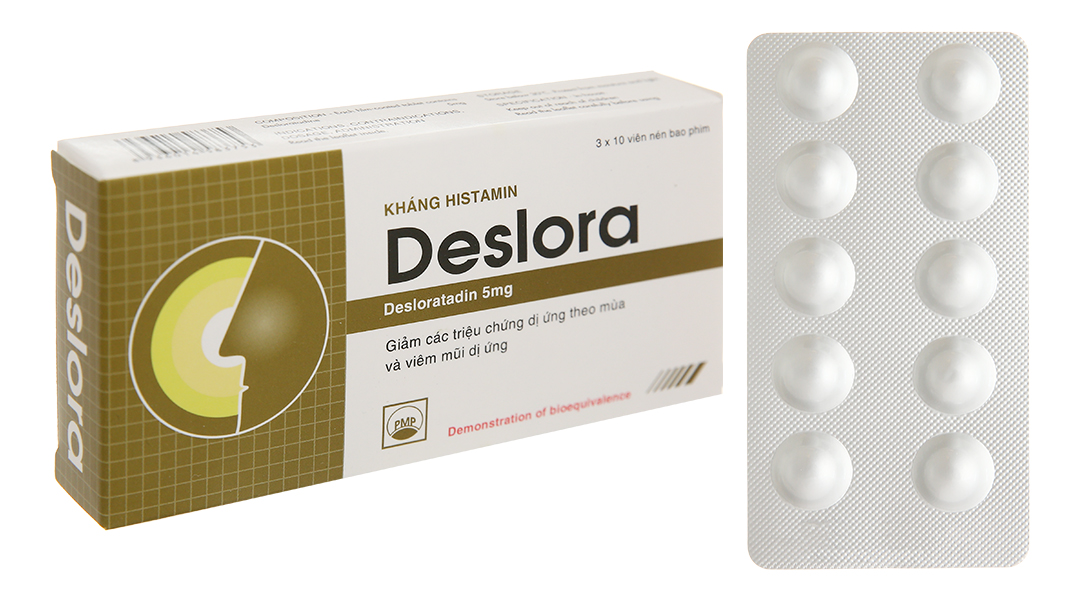 Deslora 5mg trị viêm mũi dị ứng, mày đay (3 vỉ x 10 viên)