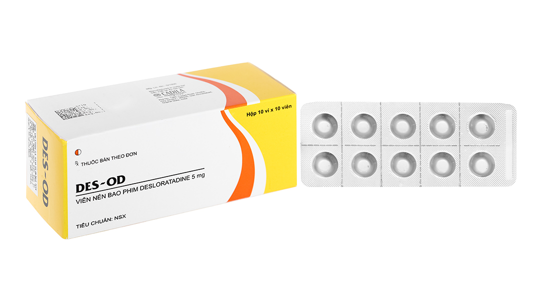 Des-OD 5mg trị viêm mũi dị ứng, mày đay (10 vỉ x 10 viên)