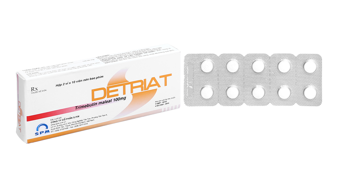 Detriat 100mg giảm đau do co thắt tiêu hóa (2 vỉ x 10 viên)