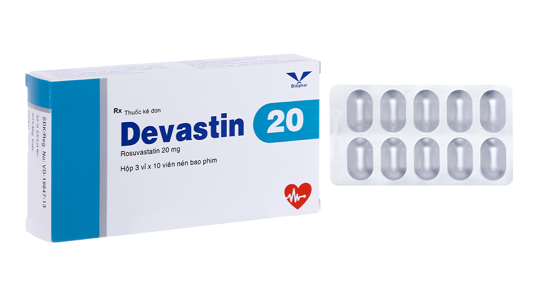 Devastin 20 trị rối loạn lipid máu (3 vỉ x 10 viên)