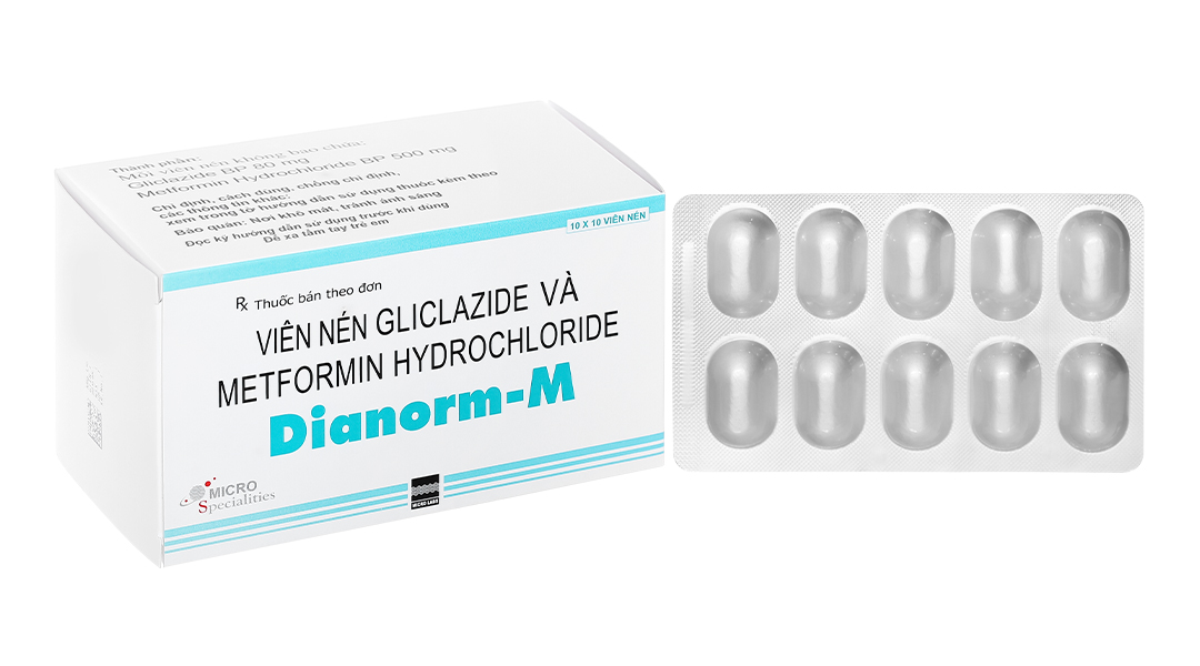 Dianorm-M 80mg/500mg trị đái tháo đường (10 vỉ x 10 viên)