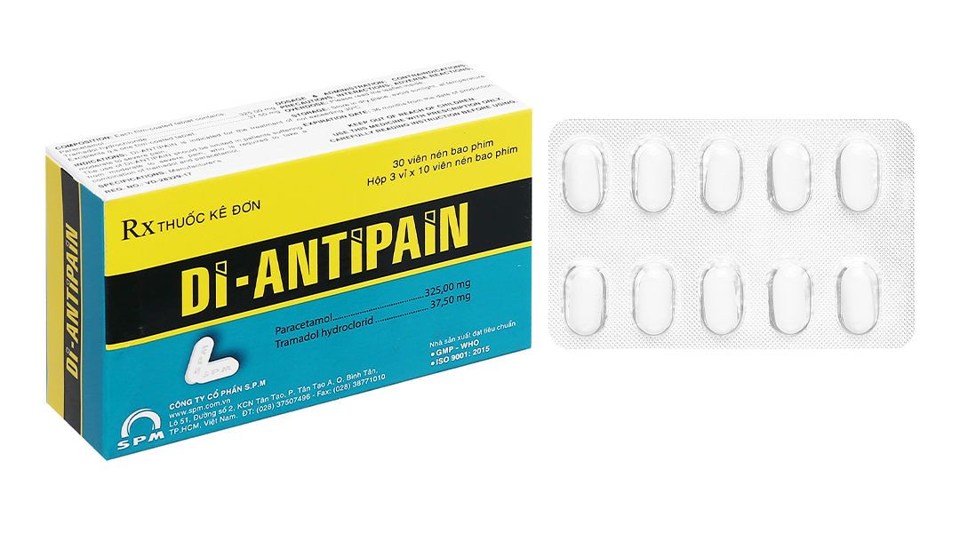 Di-antipain trị cơn đau trung bình đến nặng (3 vỉ x 10 viên)