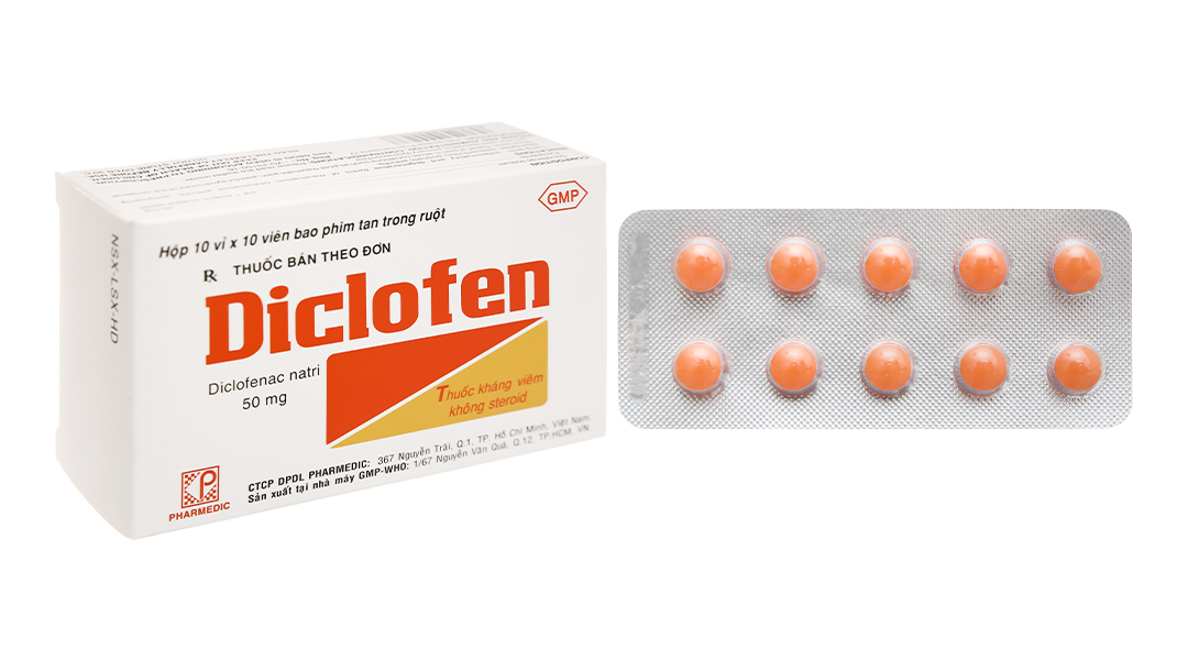 Diclofen 50mg giảm đau, kháng viêm xương khớp (10 vỉ x 10 viên)