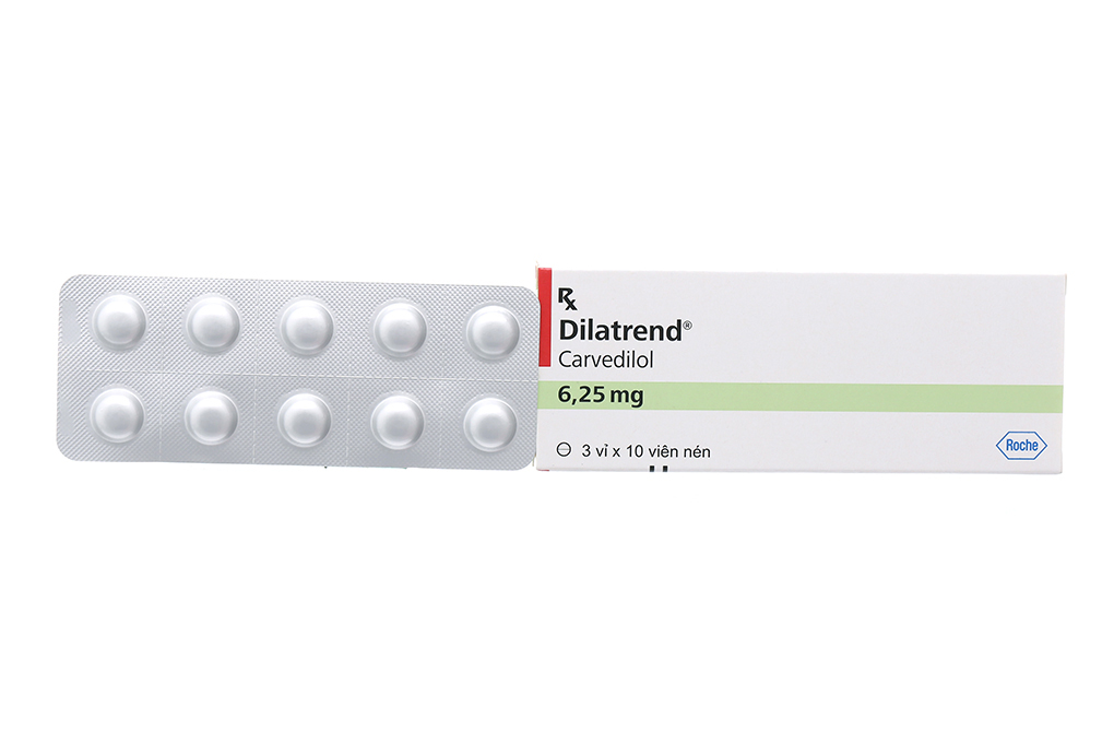 Dilatrend 6.25mg trị tăng huyết áp, suy tim (3 vỉ x 10 viên)