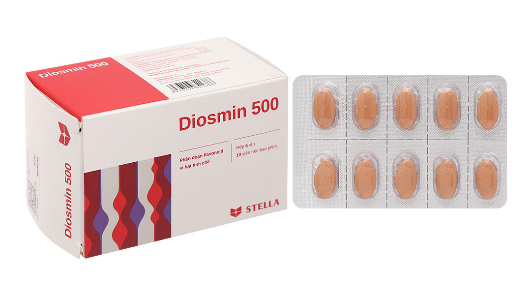 Diosmin 500 trị trĩ, suy giãn tĩnh mạch (6 vỉ x 10 viên)