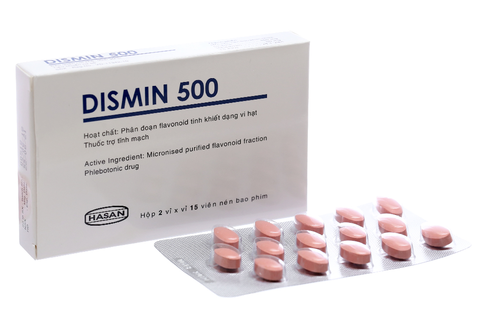 Dismin 500 trị trĩ, suy giãn tĩnh mạch (2 vỉ x 15 viên)