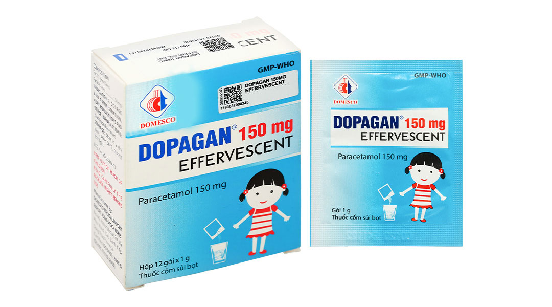 Thuốc cốm Dopagan 150mg Effervescent giảm đau, hạ sốt (12 gói x 1g)