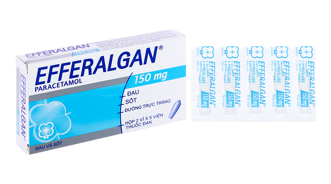 Viên đặt trực tràng Efferalgan 150mg giảm đau, hạ sốt (2 vỉ x 5 viên)