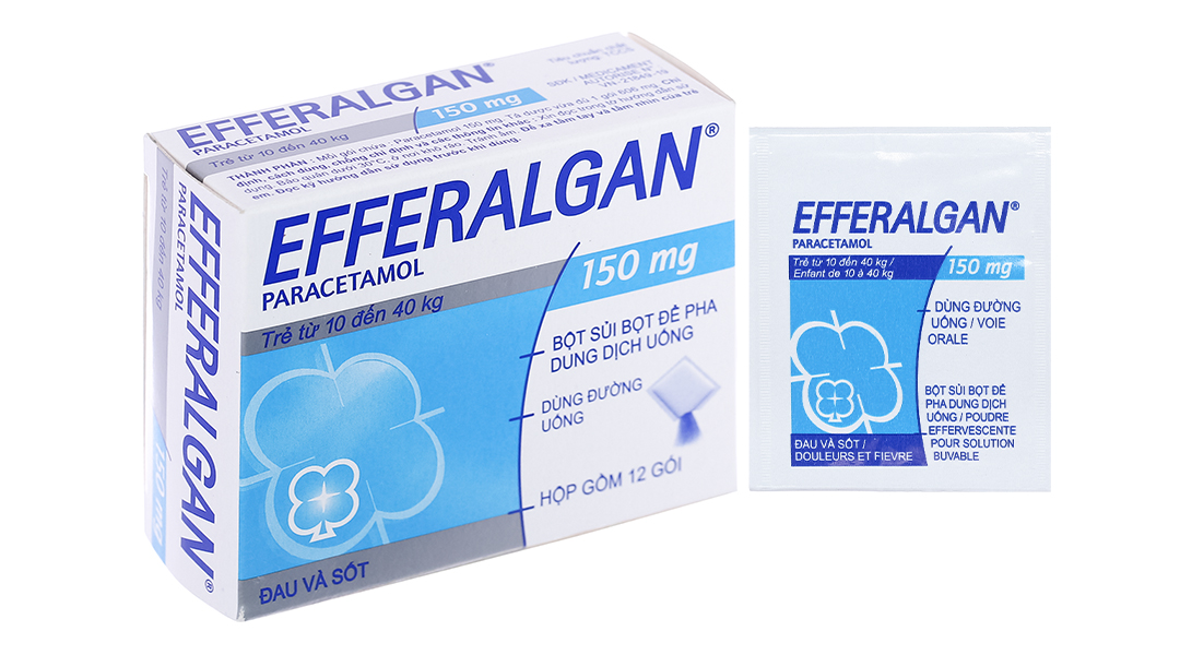 Bột sủi Efferalgan 150mg giảm đau, hạ sốt hộp 12 gói