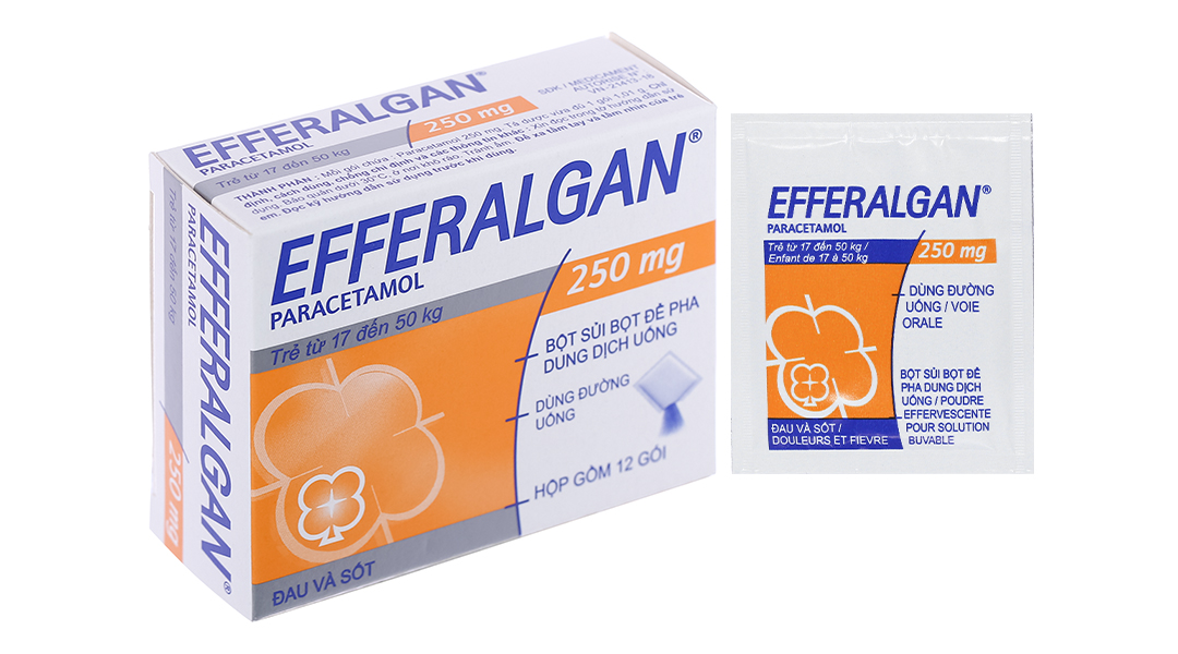 Bột sủi Efferalgan 250mg giảm đau, hạ sốt hộp 12 gói