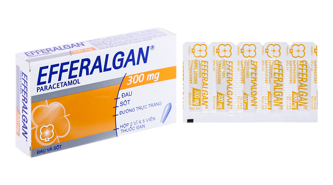 Viên đặt trực tràng Efferalgan 300mg giảm đau, hạ sốt (2 vỉ x 5 viên)