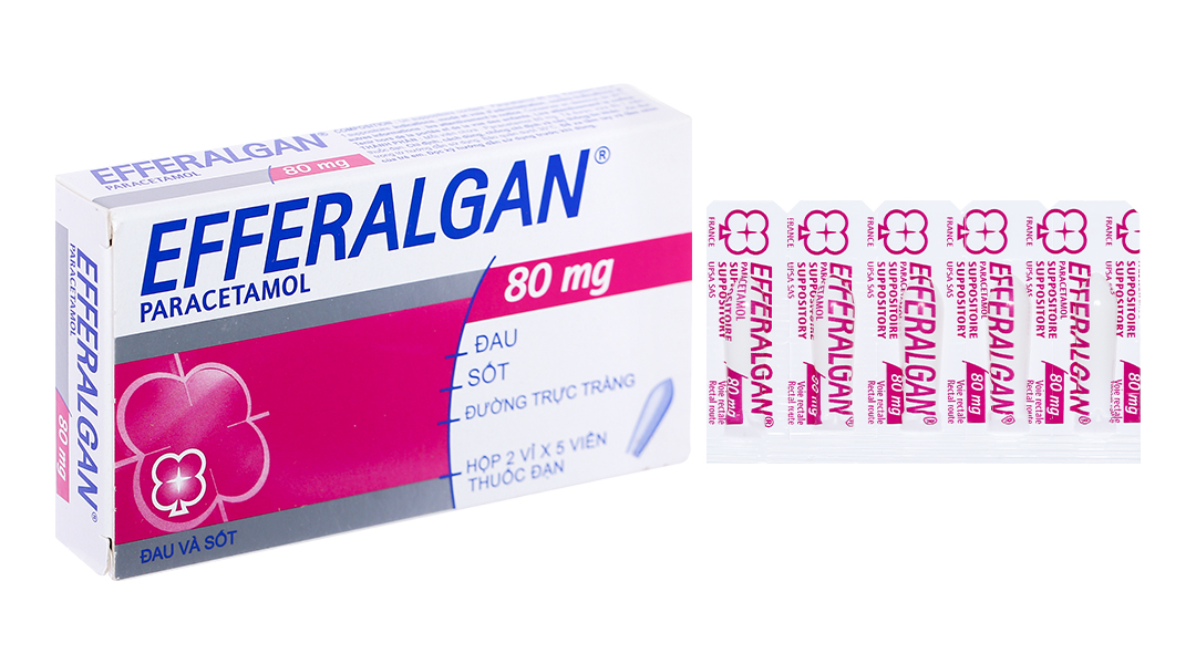 Viên đặt trực tràng Efferalgan 80mg giảm đau, hạ sốt (2 vỉ x 5 viên)