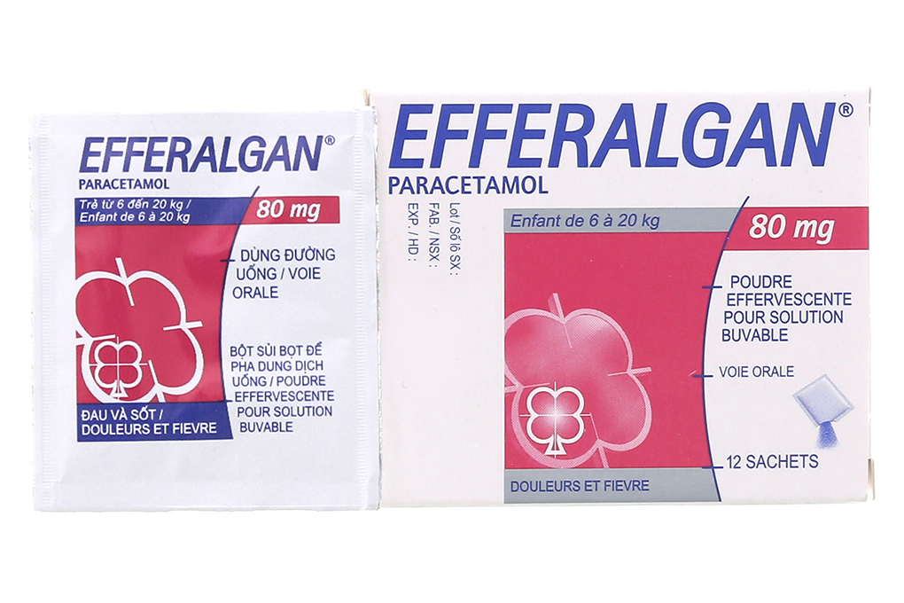 Bột sủi Efferalgan 80mg giảm đau, hạ sốt (12 gói x 0.52g)