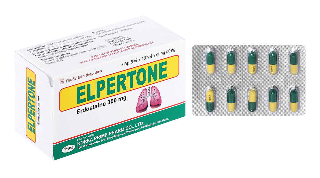 Elpertone 300mg trị ho, viêm phế quản (6 vỉ x 10 viên)