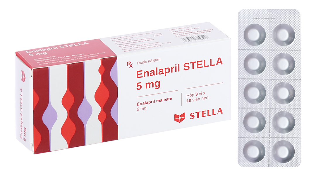 Enalapril Stella 10mg trị tăng huyết áp, suy tim (3 vỉ x 10 viên)