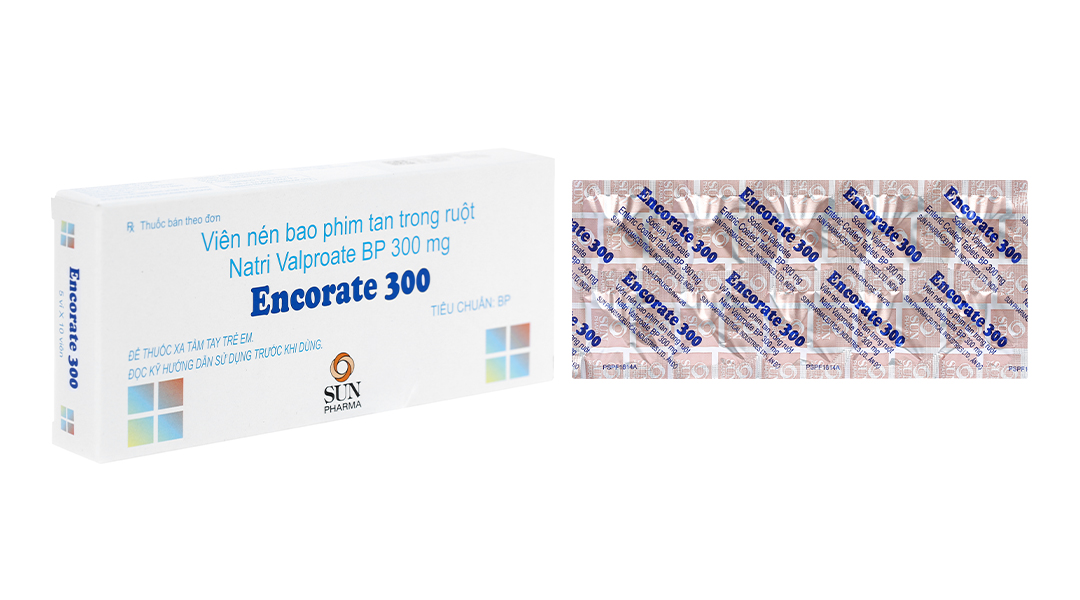 Encorate 300 trị động kinh, rối loạn lưỡng cực (5 vỉ x 10 viên)