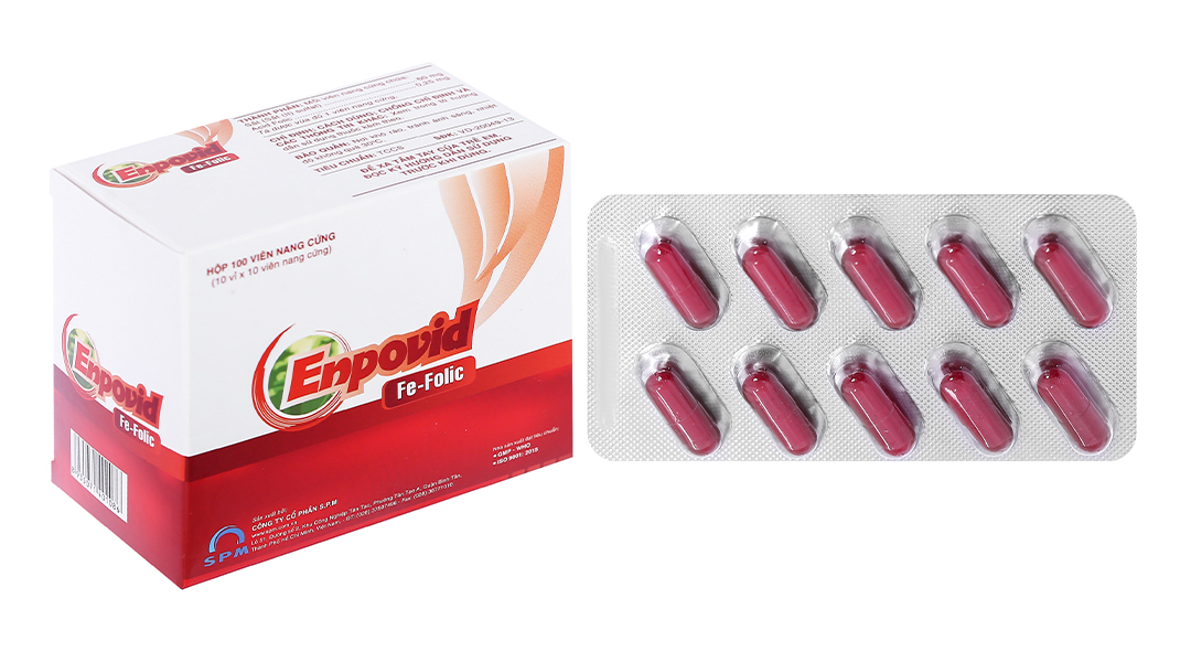 Enpovid Fe-Folic bổ sung sắt và axit folic, trị thiếu máu (10 vỉ x 10 viên)