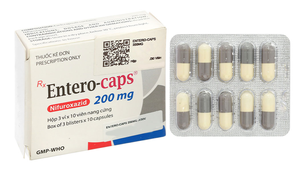 Entero-caps 200mg trị tiêu chảy cấp, viêm đại tràng (3 vỉ x 10 viên)